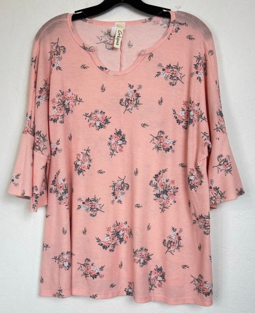 Crepas Pink 3/4 Sleeve Blouse Women's Small